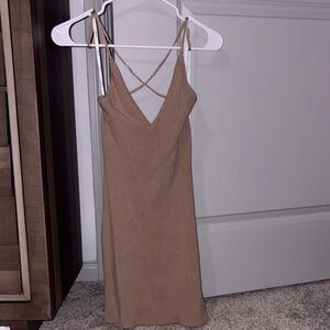 Chic Backless Tan Dress